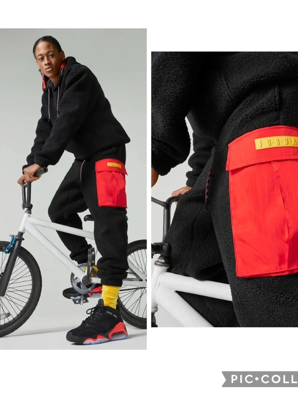 Jordan Essentials Mountainside Sherpa Fleece Cargo Joggers Black Red Size XL